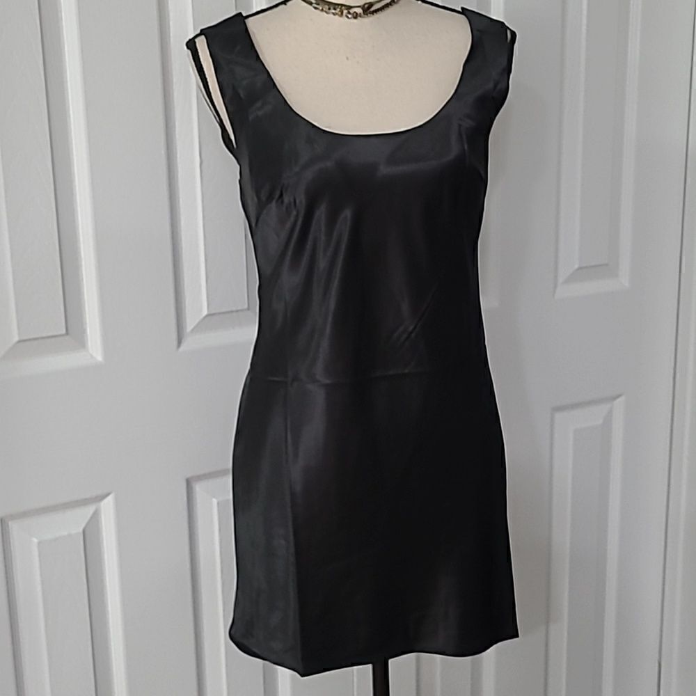 ♡♡♡ Le Lis Cami Black Lined Sexy Satin Slip Dress sz XS S M L - Picture 3 of 9